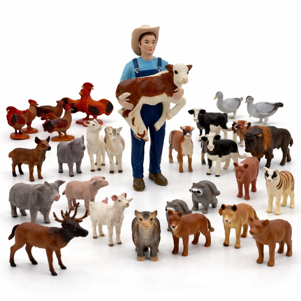 Safari Ltd Farmer Mike Animal Figures Lot Cows Chickens Elk Toys
